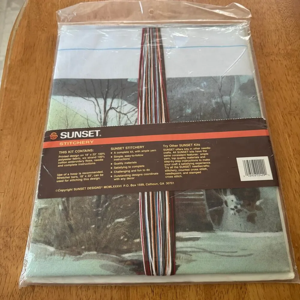 Vintage 1987 Sunset Stitchery 2429 Winter Waterwheel 14x18